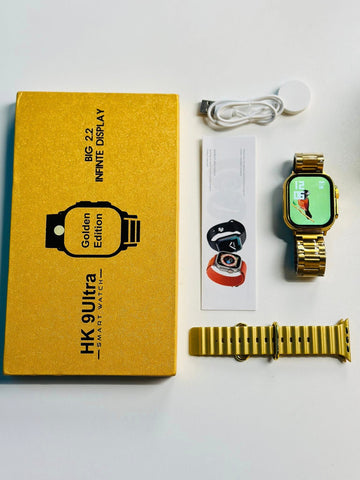 Hk9 Ultra – Golden Edition – Big 2.2 Infinite Display Smart Watch 2in1