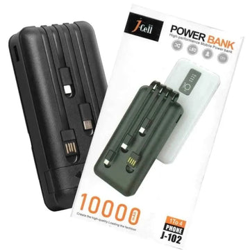 J-cell 10000mah Powerbank with 4 in 1 Built in C-type Cable  Portable Charger for all devices Including Iphone