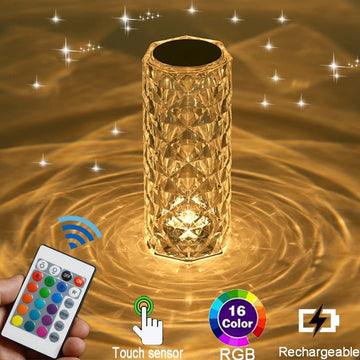 LED Crystal Table Lamp Touch & Remote Controlled Rechargeable Desk Lamp With Bluetooth Speaker