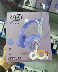 Violet gradient cute cat ear girl game headset BT5.0 and wired RGB foldable game headset